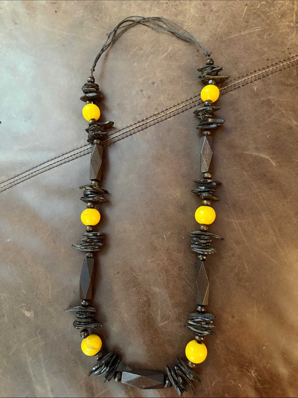 New Golden Yellow & Dark Brown Wood Bead Statement Necklace - Women Jewelry
